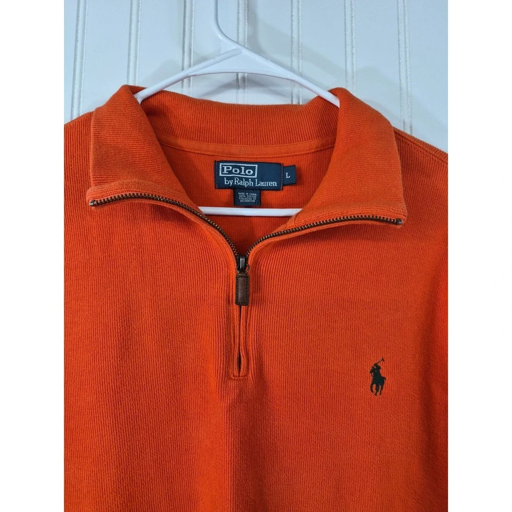Polo Ralph Lauren Mens Orange 100% Cotton 1/4 Zip Pullover Sweater Large Preppy
